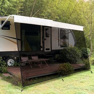 JAOGAUS RV Awning Shade, 8x10FT Black Mesh Shade Screen, Motorhome Camping Trailer UV Sun Canopy Side + Complete Kits, Front RV Caravan View Blocker Sun Protection Wind Protection, Shade & Privacy