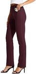 Willit 29" Women's Yoga Dress Pants Straight Leg Work Slacks Stretchy Office Casual Pants 4 Pockets Belt Loops Burgundy S