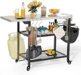 YITAHOME Outdoor Grill Table with Wheels, 3 Shelf Pizza Oven Cart with Foldable Side Table, 43.3" L x 19.7" W Stainless Steel Tabletop, Rolling Outside Food Prep Stand for Grilling BBQ Pizza Griddle