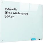 Magnetic Glass Whiteboard, 36"x48"(