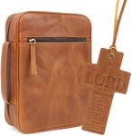 ELIZO Leather Bible Cover for Men Bible Case for Women Zippered Holder Protector Cross Church Tote Bag Carrying Organizer Sleeve Gift Study Tan