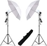 HIFFIN E27 Studio Single Holder Umbrella Lighting Kit for Photography Umbrella White + Light Stand 9Ft and Bulb Holder Kit Set of 2 Daylight Umbrella Continuous & Professional Lighting