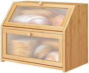 vriccc Bamboo Bread Box for Kitchen Counter-Large Capacity Bread Storage Container Farmhouse Bread Box with Window Bread Holder