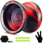 YOYOSTUDIO Yoyo Professional Unresponsive Yoyo for Kids 8-12, Professional Yoyo for Adults, Finger Spin Tricks Yo yo for Adults Beginner, Pro Yo-Yo with 10 String, Yoyo Case & Glove (Black and Red)