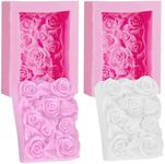 OBTANIM 2 Pcs Silicone Square Rose Flower Fondant Molds Handmade Chocolate Candy Moulds for DIY Craft Art Soap Candle Making Cake Decoration