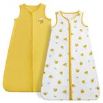 DaysU Cotton Baby Wearable Blanket, Sleeveless Baby Sleep Sack with Two-Way Zipper, Baby Wearable Blanket for Newborn Baby Girls 12-18 Months, 2-Pack, Yellow Bee, 0.5 TOG