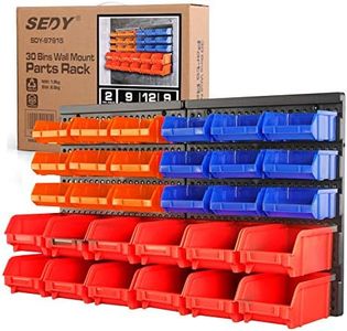 30-Bin Wall-Mounted Storage Rack System - Heavy-Duty Garage Tool Organizer for Screws, Nuts, Bolts, Nails, Beads, and Small Hardware Parts - Easy Installation and Customizable Red Blue Orange