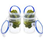 KIKINIKO Pickle Jar 24oz 2Pack Pickle container with strainer Pickle Holder Keeper Lifter, pickle storage container pickle strainer, Flip Jar with Leak Proof and Lock It Lid (2-7-24)