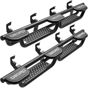 OEDRO Running Boards w/Three Raised Steps Compatible with 2019-2025 Chevy Silverado & GMC Sierra 1500 Crew Cab, 2020-2025 Silverado/Sierra 2500HD 3500HD, Wheel to Wheel Side Steps Nerf Bar, Black