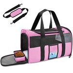 Refrze Pet Carrier Airline Approved, Cat Carriers for Medium Cats Small Cats, Soft Dog Carriers for Small Dogs Medium dogs, TSA Approved Pet Carrier for Cats Dogs of 15 Lbs, Puppy Carrier,Pink