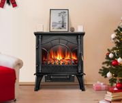 Marco Paul Electric fireplace electric fire portable heater Glass sided Flame effect electric fires free standing heaters for home electric heater fake fireplace space heater home heating (Black)