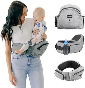 Tushbaby Original Hip Seat Baby Carrier for Babies & Toddlers up to 45 lbs, Safety Certified, Lightweight No-Foam Design with Storage, Grey
