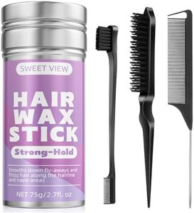 SWEET VIEW Hair Wax Stick & Slick Back Hair Brush, Hair Pomade/Balm for Smooth Flyaways, Frizz, Sleek Ponytail, Buns, Styling Accessories Cream/Gel for Girls, Kids
