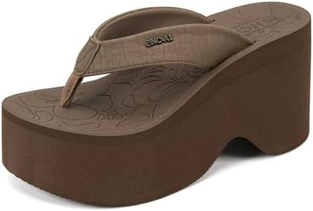 ONCAI Womens Platform Wedge Flip Flops Thong Chunky Heels Sandals for Woman 2026 Brown 5 US Summer Beach Vacation Trendy Dressy Sandal Thick Waterproof Cushion Support Slip On Foam Sole Shoes