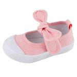 LACOFIA Girls School Canvas Sneakers Bowknot Flats Mary Jane Shoes for Toddler/Little Kid,Pink,8 UK Child (CN 26)