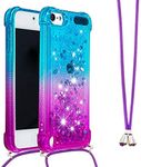 IMEIKONST Liquid Case for iPod Touch 7, Glitter Shiny Sequin Sparkle Quicksands With Drawstring Choker Soft Transparent Silicone TPU Protective Bumper Cover for iPod Touch 5 / Touch 6 Blue Purple YB