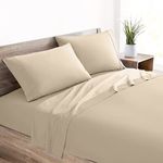 Mellanni 400 Thread Count Cotton Sateen Sheets Set - 4 Piece White Bed Sheets Set - Fits Mattresses up to 16" Deep - Cooling Sheets for Hot Sleepers (Queen, Beige)