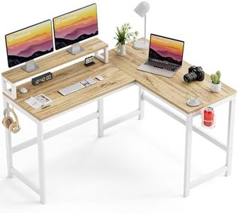 GreenForest Escritorio Gaming en Forma de L con Estante de Copa y Gancho para Auriculares 128cm Mesa Escritorio Reversibles Escritorio Juvenil on Soporte de Pantalla Escritorios de Oficina,Biège