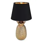Navaris Gold Pineapple Table Lamp - Mini Lamp 13.8" Tall Light with Ceramic Base for Tables - with E12 Candelabra Bulb Socket - Small, Black Shade