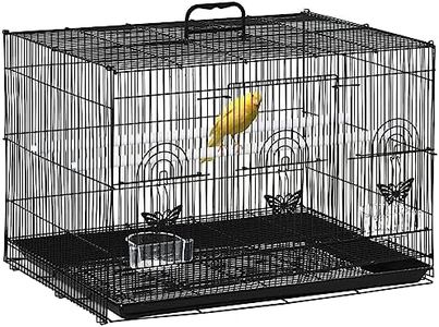 PawHut Jaula para Pájaros 60x41x41 cm Pajarera de Metal con Comederos 2 Perchas 3 Puertas y Asa de Transporte para Pájaros Pequeños Canarios Cotorras Negro