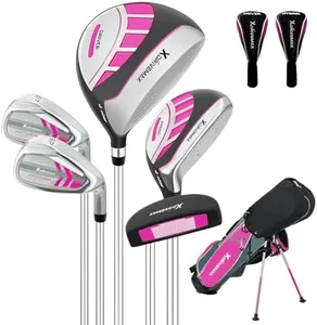 6 Pieces Junior Golf Clubs Set for Kids Ages 11-13, Youth Golf Clubs 6-8 9-12, Complete Kids Golf Club Set with Driver, Hybrid, Irons, Putter, Stand Bag, Lightweight for Boys Girls, Red