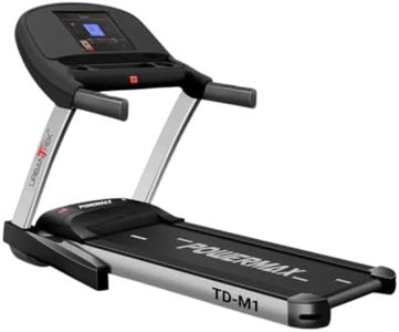 PowerMax Fitness TD-M1 (4HP Peak) Pre-installed Motorized Foldable Treadmill for Home Use | Manual-Incline Treadmill | Semi-Auto Lubrication | Multifunction Console LCD Display, BT, Speaker, MP3, AUX
