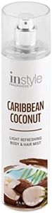 Instyle Fragrances | Body & Hair Mist | Caribbean Coconut Scent | With Panthenol | CLEAN, Vegan, Paraben Free, Phthalate Free | Premium 8 Fl Oz Spray Bottle