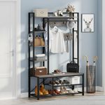 BON AUGURE Hall Tree with Bench and Shoe Storage,Entryway Bench with Coat Rack,Mudroom Bench with Storage and Hooks(Dark Gray Oak)