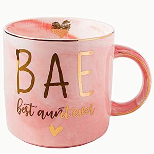 VILIGHT Aunt Gifts from Niece and Nephew - BAE Best Aunt Ever Mug Funny Birthday Presents for Auntie - Pink Marble Ceramic Coffee Cup 11.5 Oz