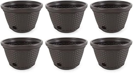Suncast 6 Pack Decorative Wicker Garden Hose Holder Pot with 4 Drain Holes for 100 Foot Hoses, Java