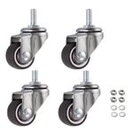 Skelang 4 Pcs 25mm Swivel Stem Threaded Castors, TPE Mute Caster Wheel, Replacement Caster for Carts Trolley, Baby Bed, Table and Shelf, Total Load Capacity 60Kg