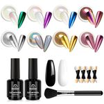 Beetles Chrome Nail Powder Kit Black White Colors Gel Polish Mirror Effect Holographic Aurora Iridescent Pearlescent Manicure Art Decoration Glitter, Holo Nail Powder 8 Colors 1g or 0.5g/Jar