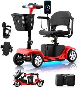 Mobility Scooter for Adults, Senior, 4 Wheels Electric Powered Chargeable Device for Travel, Lightweight and Portable, with LED Headlights and Basket, Charger Included, Red/Blue (RED red)