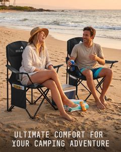Voyager Folding Camping Chair 2-Pack – Lightweight, Black, Cup Holder