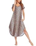 Ekouaer Long Nightshirts V Neck Nightdress Summer Short Sleeve Nightgowns for Women with Pockets(Pat6-Leopard,Large)