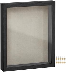 SONGMICS 11x14 Shadow Box Frame, Deep Box Frame with Top Slot and Push Pins, Picture Frame Display Case for Savings, Linen Fabric Backing for DIY Craft, Glass Front, Black, Gift