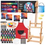 Shuttle Art 66 Pack Acrylic Paint Set, Acrylic Painting Set with 30 Colours Acrylic Paint, Wooden Easel, Blank Canvas, Paint Brushes, Palette, Art Painting Set for Kids Adults Beginner Artists