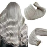 Sew in Hair extensions Human Hair Wefts 24 Inch 120G Thicken Hand Tied Human Hair Weft Extensions for Women Platinum Silver Remy Hair Wefts Human Hair Sew in Extensions Grey Human Hair Weave Bundles