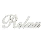 CVHOMEDECO. Rustic Vintage Distressed White Wooden Words Sign Free Standing "Relax" Tabletop/Shelf/Home Wall/Office Decoration Art, 12 x 4-1/4 x 1 Inch