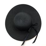 Eight Space Women Summer Sun Hat Floppy Packable Wide Brim Straw Hat with Bow Holiday Beach Accessories UV Protection UPF50 (Black)