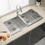 Kohler Strive™ Kitchen Sink |1.2 mm Thick Stainless Steel Double Equal Bowl with SilentShield™|10" Deep, Round Corners for Easy Cleaning | 36x18x10 inches, Brushed Matte Steel