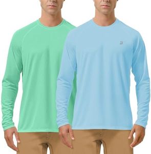 Roadbox Men's 2 Pack UV Sun Protection SPF UPF 50+ Long Sleeve Quick Dry Fishing Shirts Outdoor Rash Guard for Running Hiking Swimming