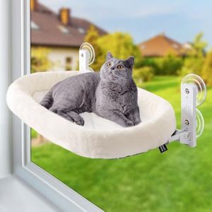 Sunhoo Cat Window Hammock Perch for Large Cats Bed Cordless Kitten Seat Inside with 4 Durable Suction Cups Washable Reversible Cover Easy Assembly 21 * 11.8 in Hold 40lbs Hamac Pour Chat (White, M)