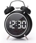 AERYS 4.5-Inch Digital Alarm Clock, Double Bell LED Silent Metal Clock with Night Light, Loud Bedside Alarm for Heavy Sleepers, Adults, Kids, Teenagers (Big Black)