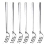 SENIDIKE 6 Pieces 304 Stainless Steel Dinner Forks, Korean Long Handle Food Steak Forks Set, Mirror Polish Edge, Dishwasher Safe