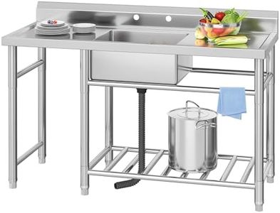 YITAHOME Stainless Steel Freestanding Utility Sink with 2 Drainboards - Single Bowl NSF Commercial Sink for Restaurant, Laundry, Garage - 60in Large Prep Sink with Storage Shelf for Outdoor Use