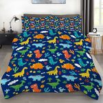 FUYEUN Cartoon Dinosaur Comforter Set Twin Size Dark Blue Dinosaurs Bedding Set for Boys Kids Toddlers Teens Cute Quilt 1 Comforter + 1 Pillow Case