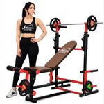 Novian Fitness TITAN-X 8-in-1 Pro Multifunction Adjustable Gym Bench with Barbell Rack & Leg Extension – Heavy Duty 2x2 Inch Frame, Incline/Flat/Decline Workout Bench for Home Gym Strength Training Home workout setup, Gym bench, (350 KG Capacity) ( jaguar Pipe use this machin, made by 2/2 havy duty pipe )