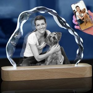 zeiniyio Personalized Dog Memorial Gifts, Custom Pet 3D Crystal Photo，Pet Memorial,3D Engraved Crystal Keepsake Gift, Dogs Or Cats Personalized Photo Frame