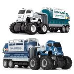 SHIPEASE Unbreakable Friction Powered Watering Cart Trailer Truck Toy Metal Die-Cast Oil &Water Tanker Transport Truck Toy for Kids Boys Girls Pull Back Vehicle Toy (Multicolor)